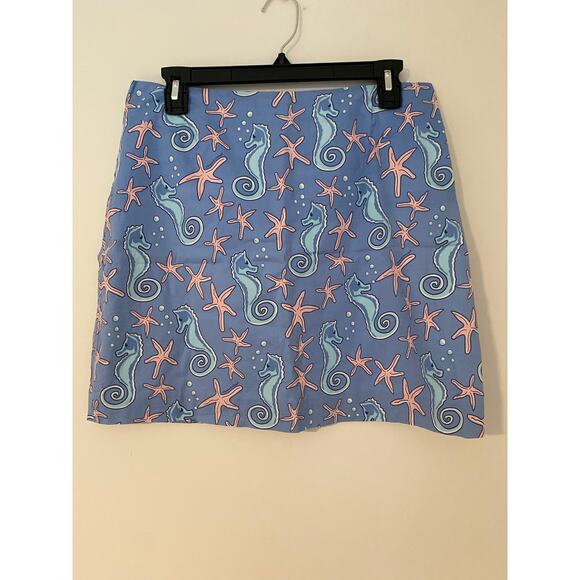 Vineyard Vines Seahorse Starfish Mini Preppy Skirt Pink Coral Blue EUC Vintage 6 - Picture 1 of 8